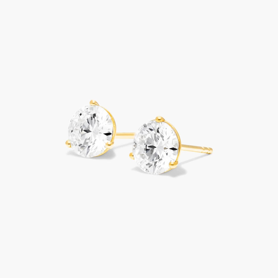 RYCROFT Three Prong Martini Round Brilliant Diamond Stud Earrings