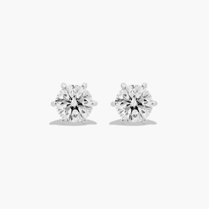Six Prong Round Brilliant Diamond Stud Earrings