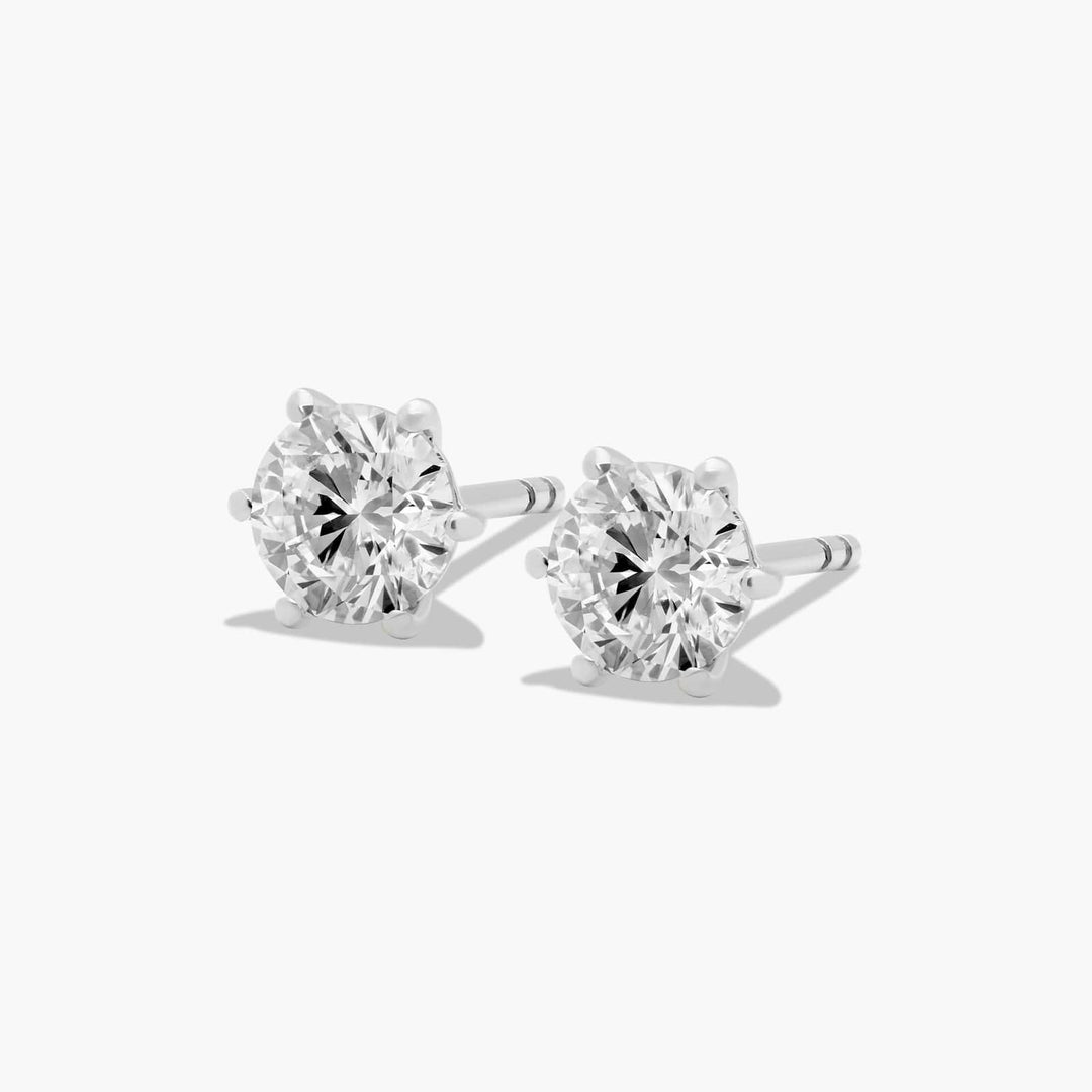 Six Prong Round Brilliant Diamond Stud Earrings