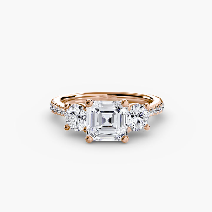BROMONT IV Three Stone Diamond Engagement Ring with a Diamond Band