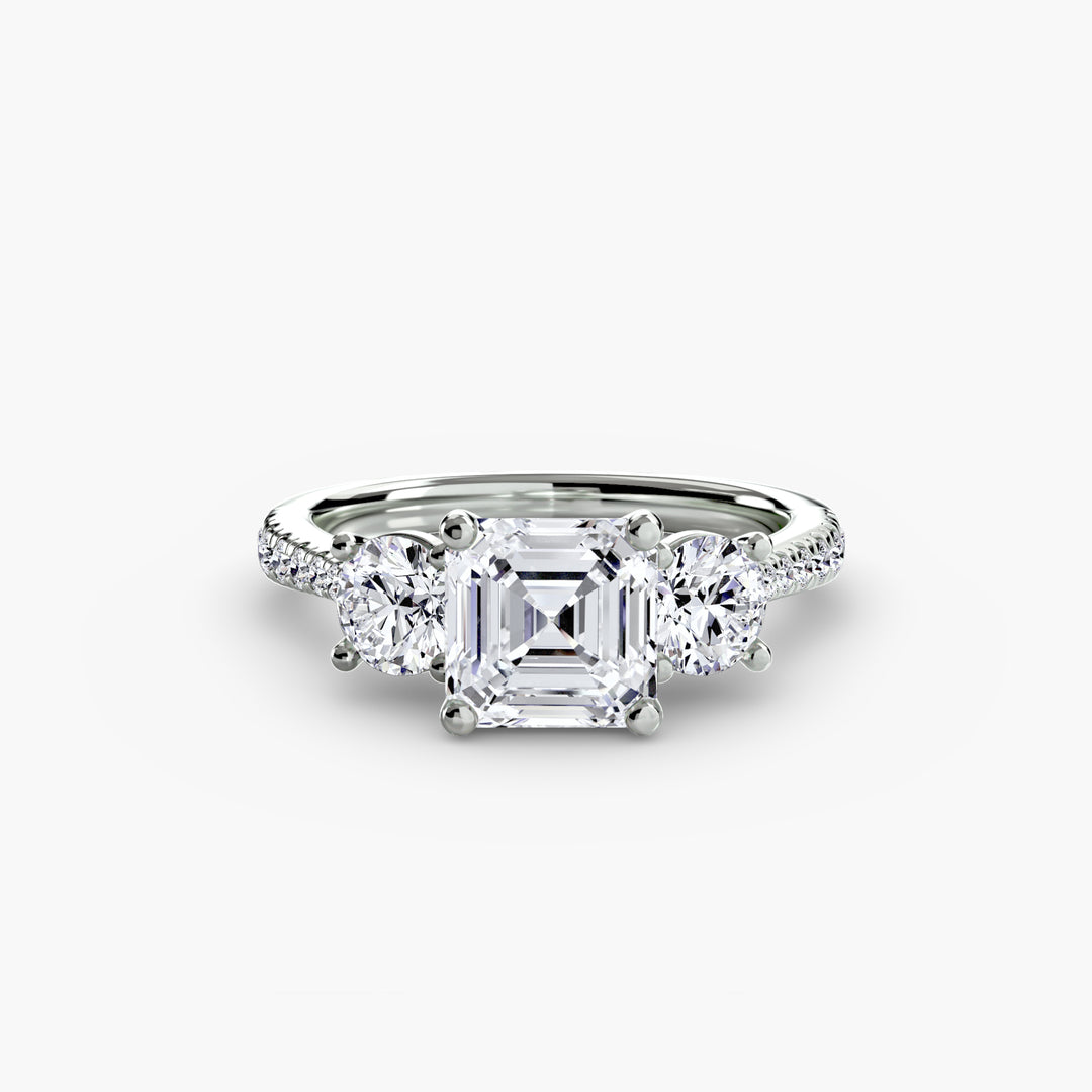 BROMONT IV Three Stone Diamond Engagement Ring with a Diamond Band