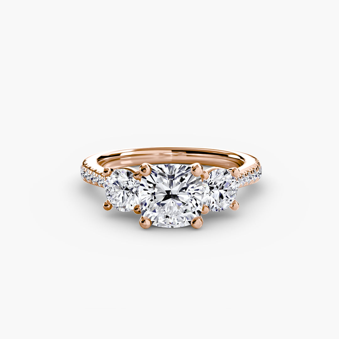 BROMONT IV Three Stone Diamond Engagement Ring with a Diamond Band