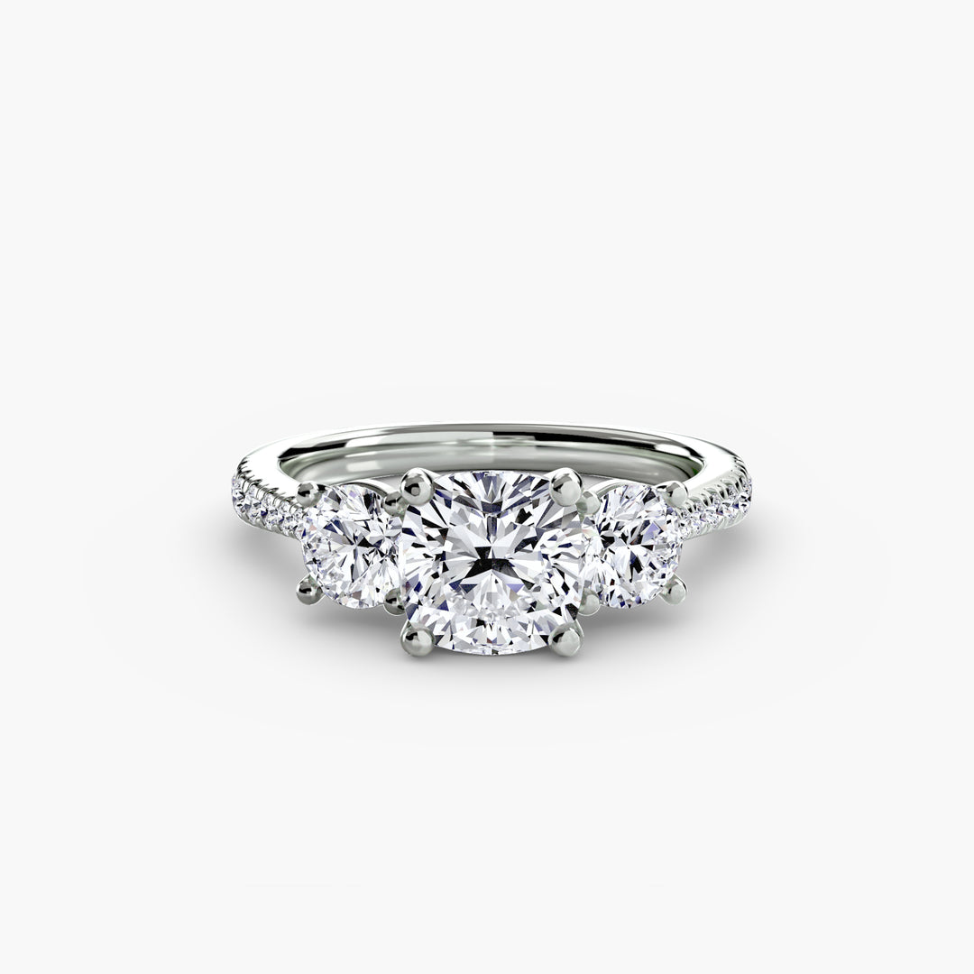 BROMONT IV Three Stone Diamond Engagement Ring with a Diamond Band