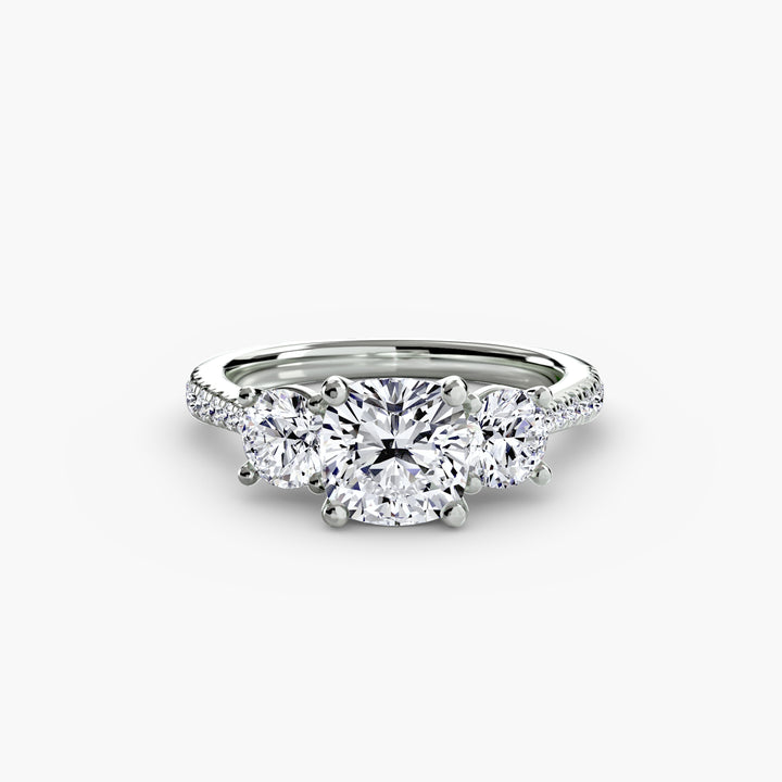 BROMONT IV Three Stone Diamond Engagement Ring with a Diamond Band