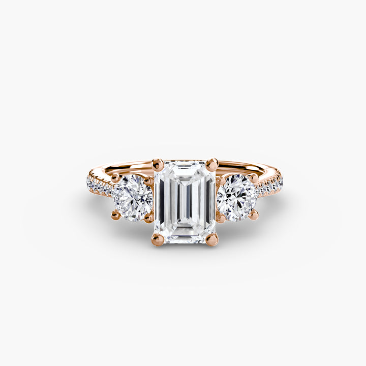 BROMONT IV Three Stone Diamond Engagement Ring with a Diamond Band