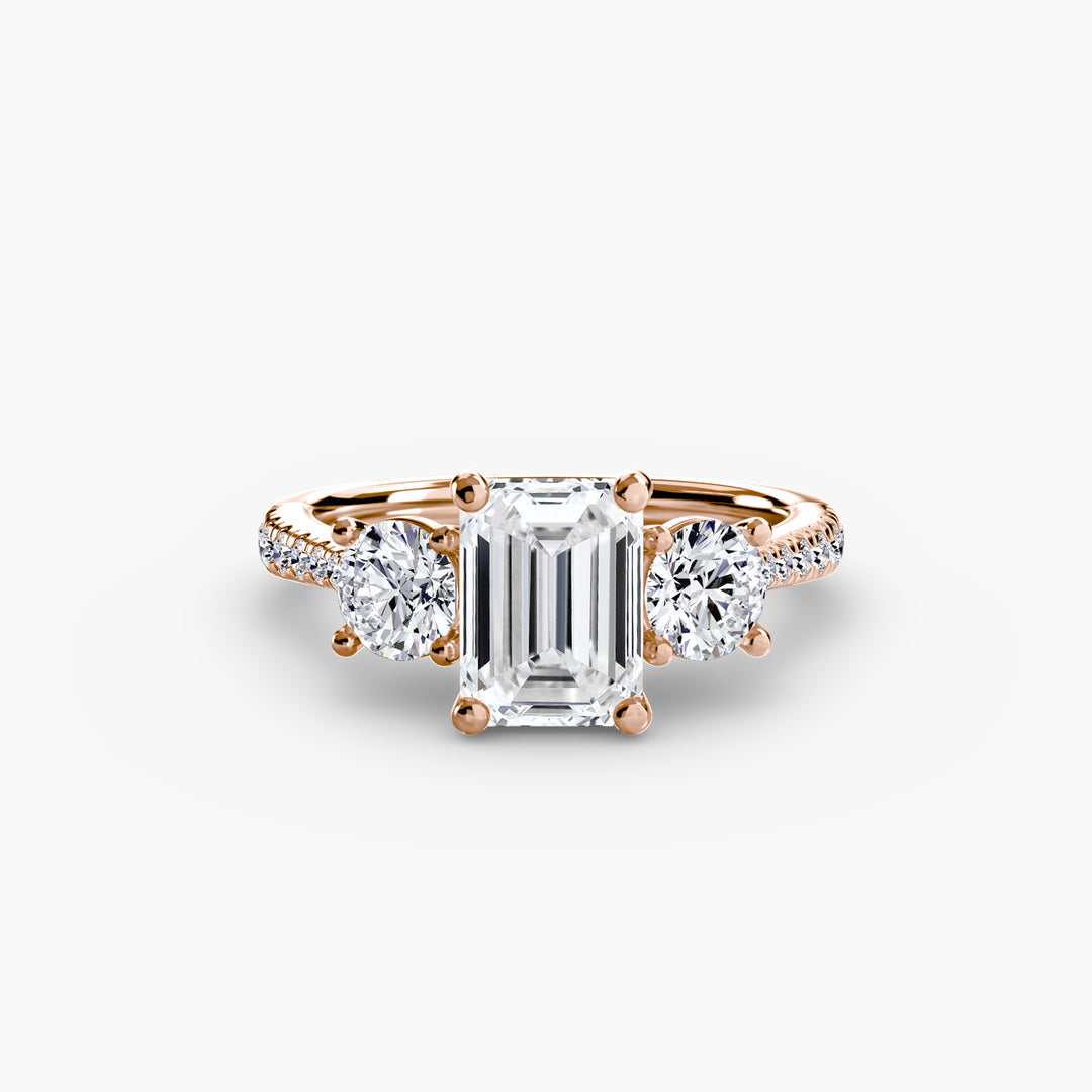 BROMONT IV Three Stone Diamond Engagement Ring with a Diamond Band