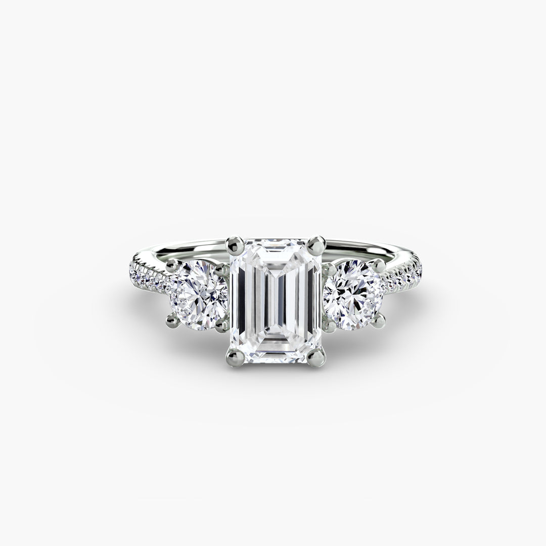 BROMONT IV Three Stone Diamond Engagement Ring with a Diamond Band