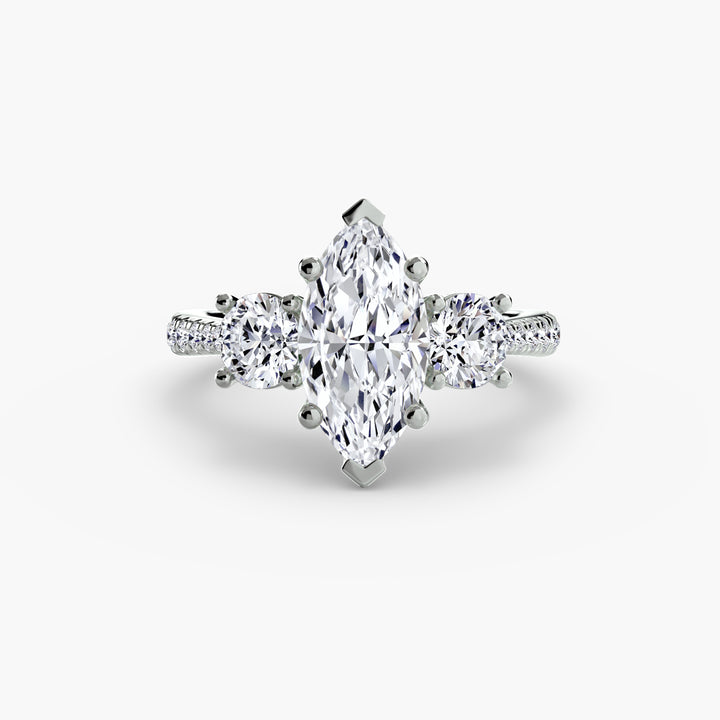 BROMONT IV Three Stone Diamond Engagement Ring with a Diamond Band