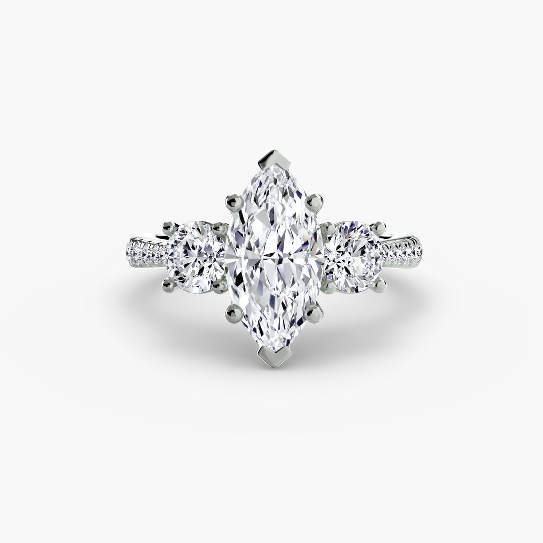 BROMONT IV Three Stone Diamond Engagement Ring with a Diamond Band