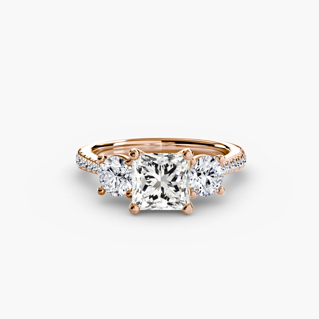 BROMONT IV Three Stone Diamond Engagement Ring with a Diamond Band