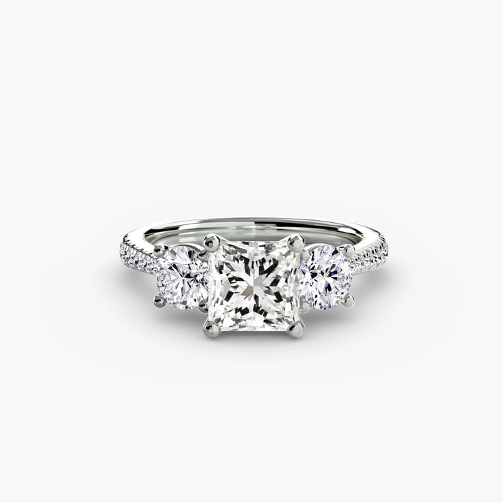 BROMONT IV Three Stone Diamond Engagement Ring with a Diamond Band