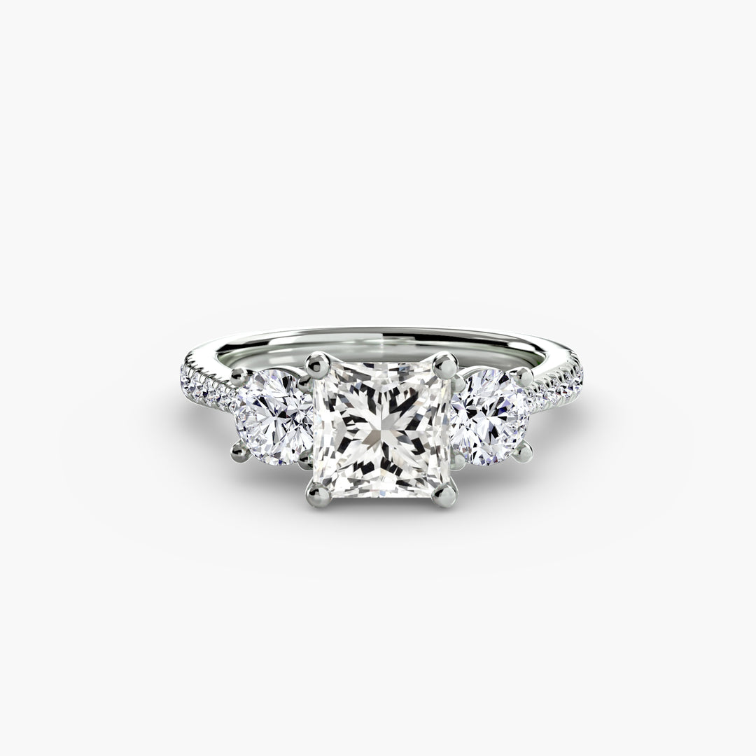 BROMONT IV Three Stone Diamond Engagement Ring with a Diamond Band