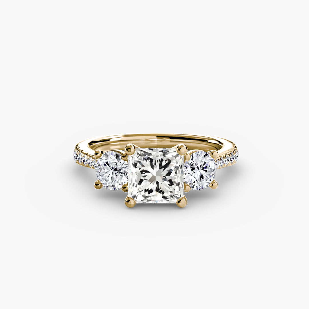 BROMONT IV Three Stone Diamond Engagement Ring with a Diamond Band