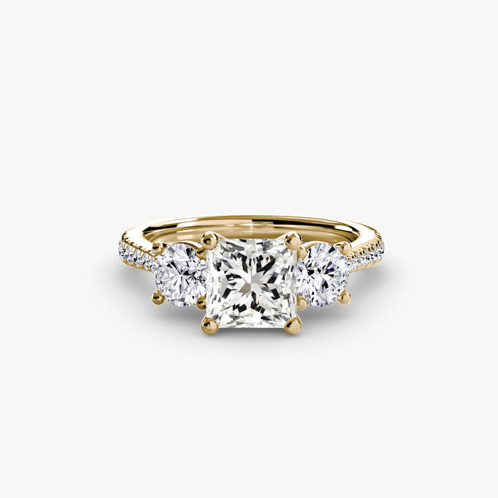 BROMONT IV Three Stone Diamond Engagement Ring with a Diamond Band