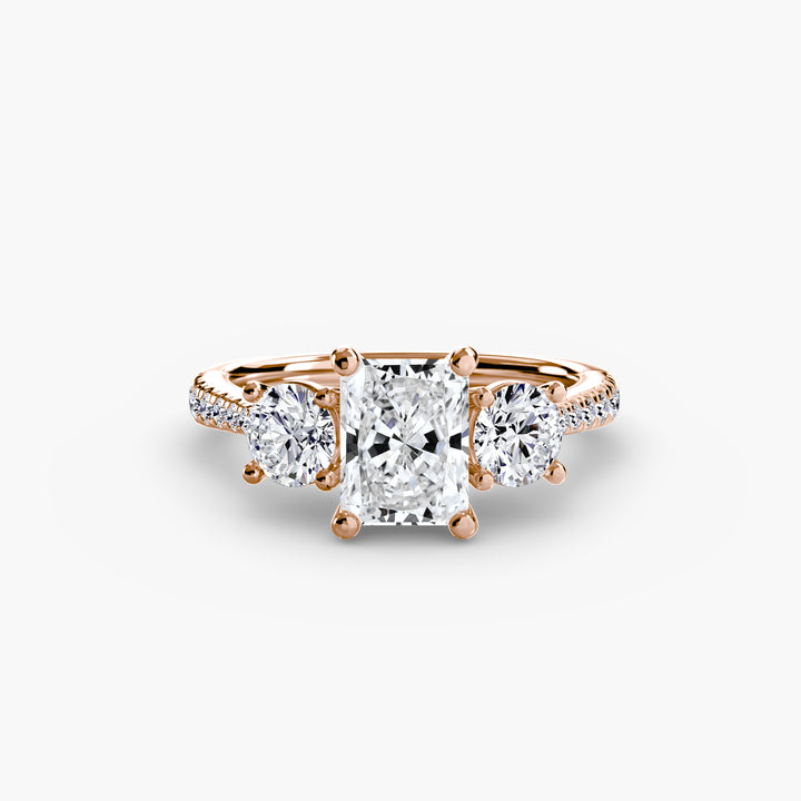 BROMONT IV Three Stone Diamond Engagement Ring with a Diamond Band