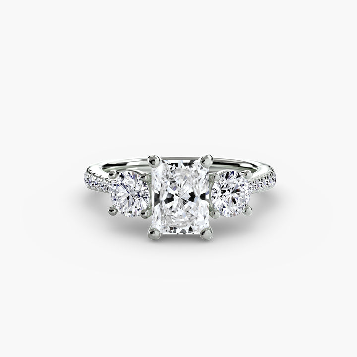 BROMONT IV Three Stone Diamond Engagement Ring with a Diamond Band