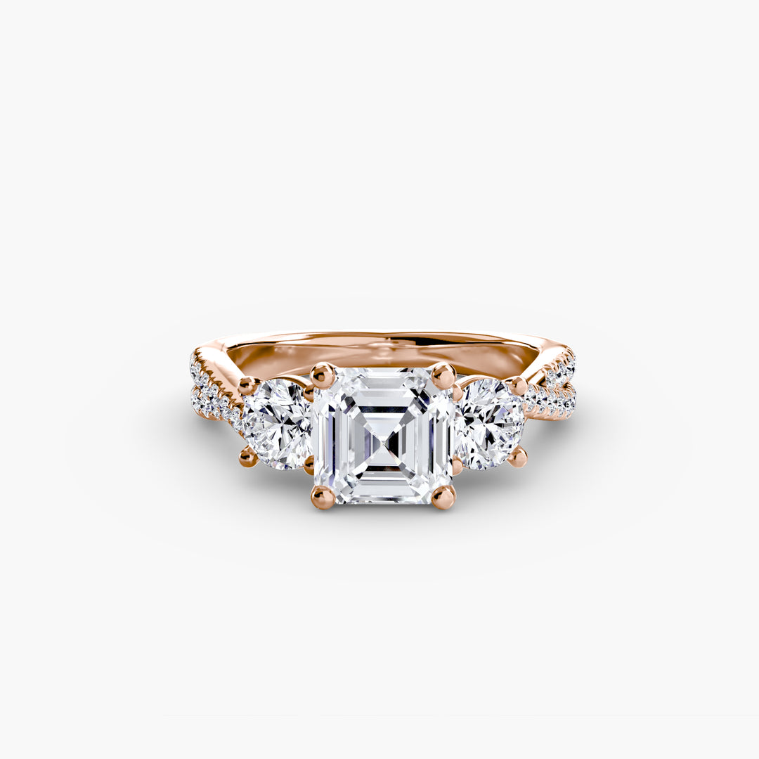 VONDA II Three Stone Diamond Engagement Ring with a Twisted Diamond Band