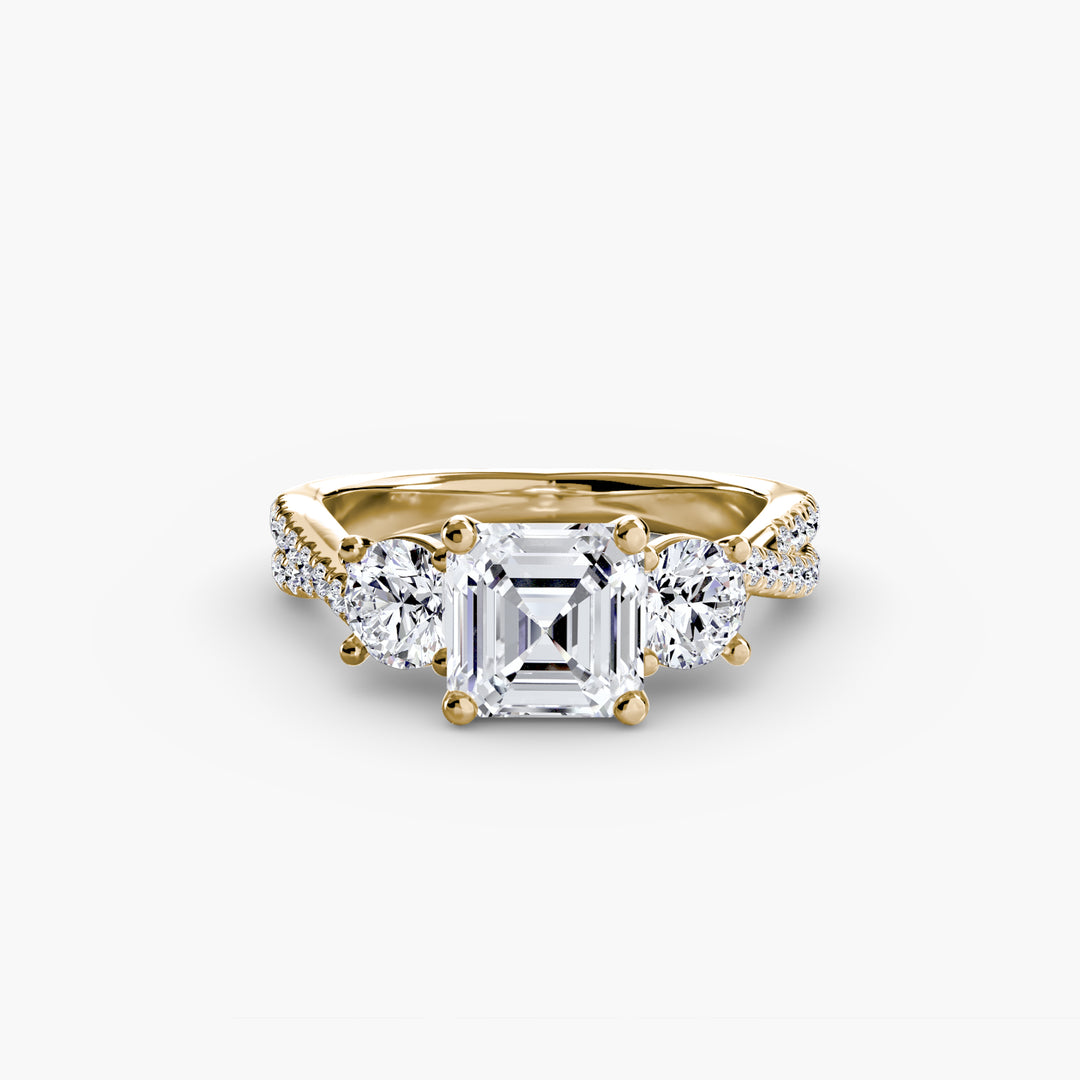 VONDA II Three Stone Diamond Engagement Ring with a Twisted Diamond Band