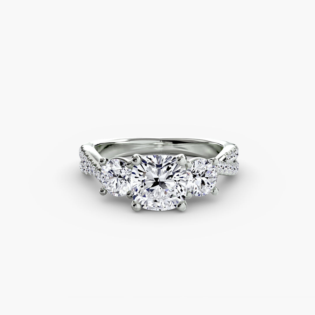 VONDA II Three Stone Diamond Engagement Ring with a Twisted Diamond Band