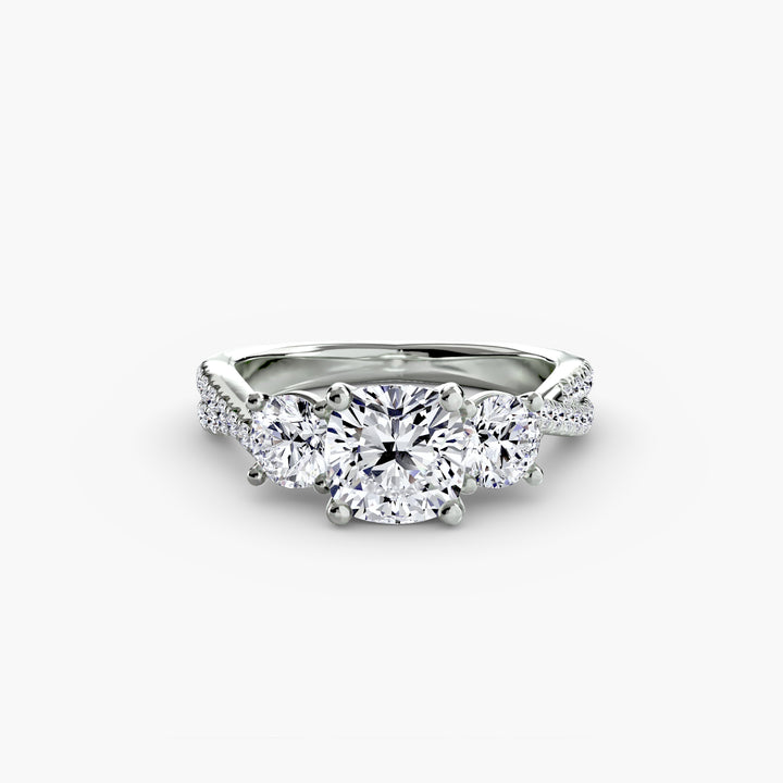 VONDA II Three Stone Diamond Engagement Ring with a Twisted Diamond Band