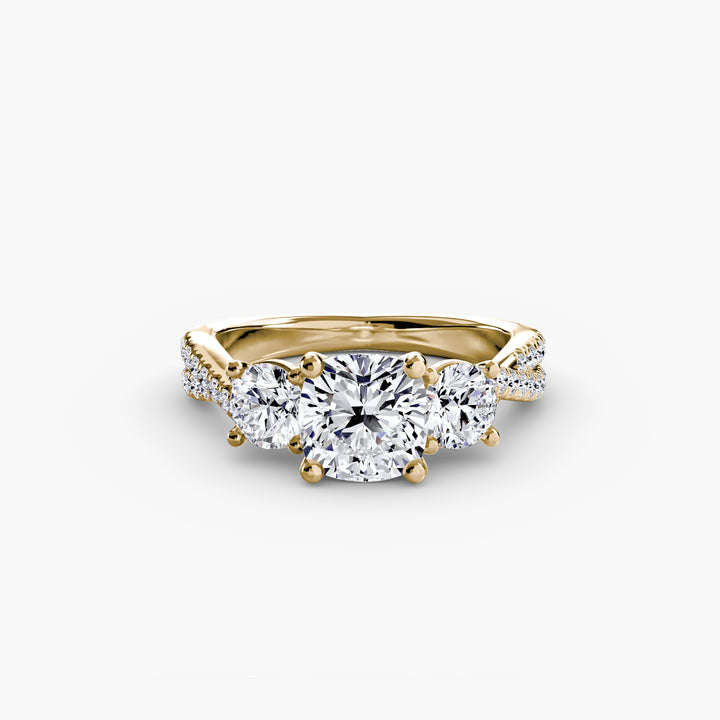 VONDA II Three Stone Diamond Engagement Ring with a Twisted Diamond Band