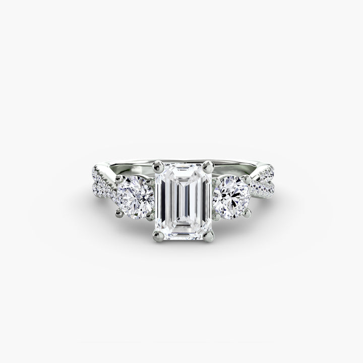 VONDA II Three Stone Diamond Engagement Ring with a Twisted Diamond Band