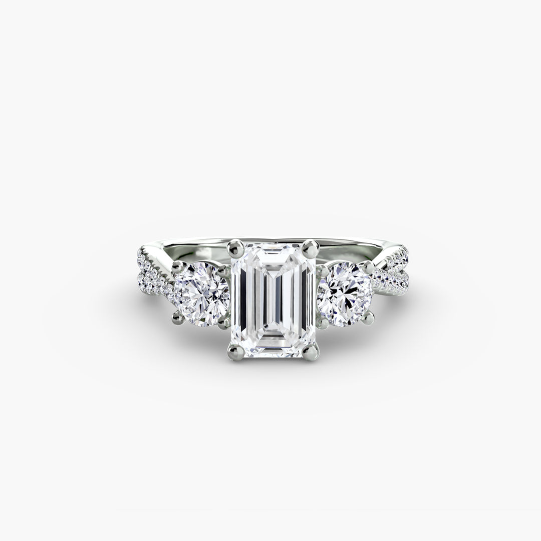 VONDA II Three Stone Diamond Engagement Ring with a Twisted Diamond Band