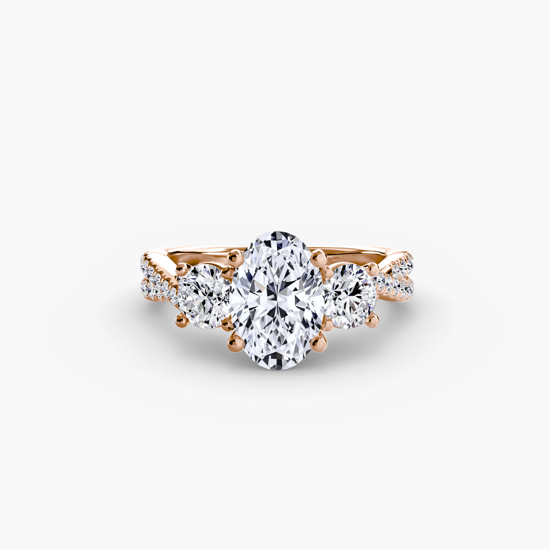 VONDA II Three Stone Diamond Engagement Ring with a Twisted Diamond Band