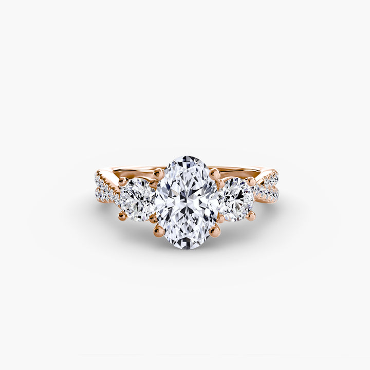 VONDA II Three Stone Diamond Engagement Ring with a Twisted Diamond Band