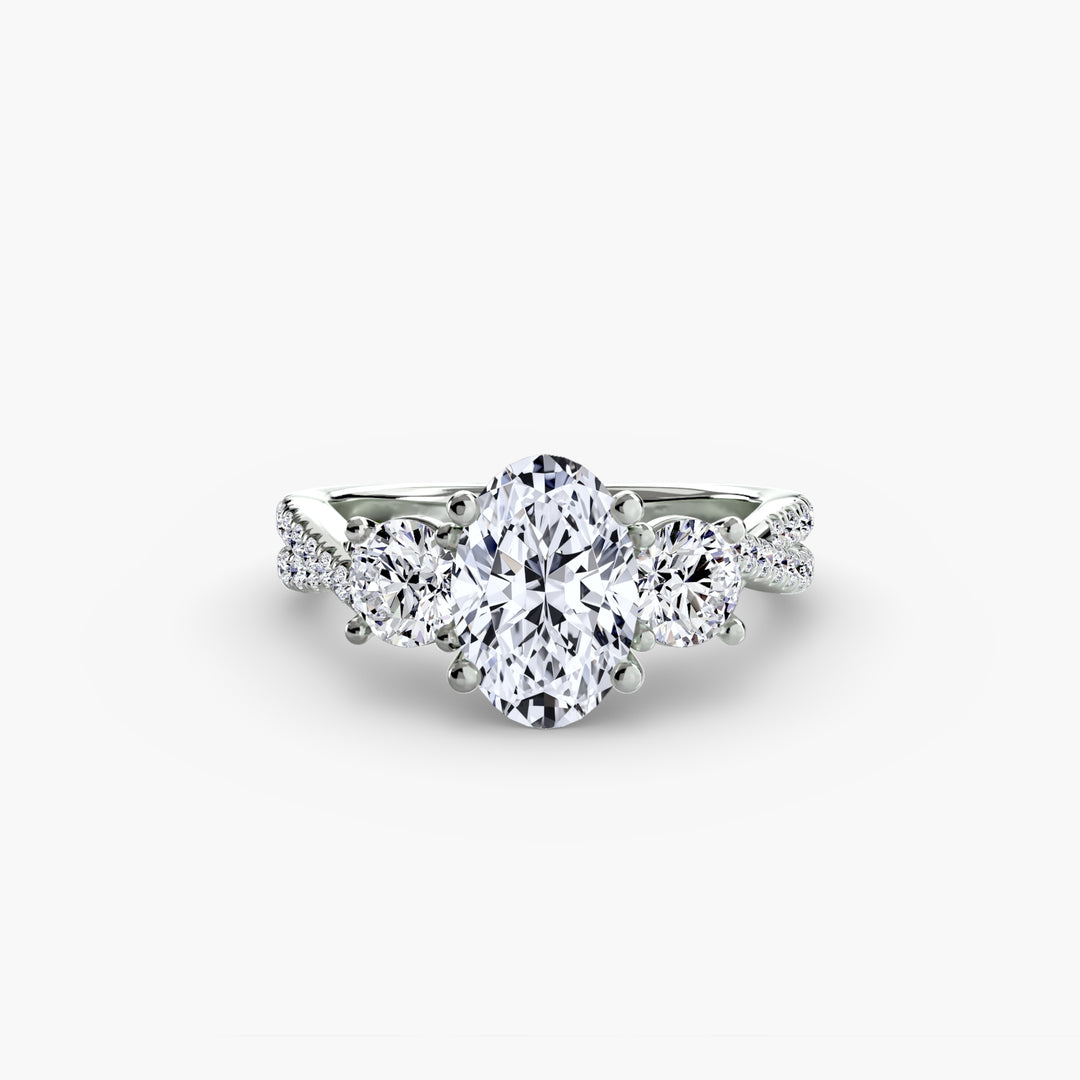 VONDA II Three Stone Diamond Engagement Ring with a Twisted Diamond Band