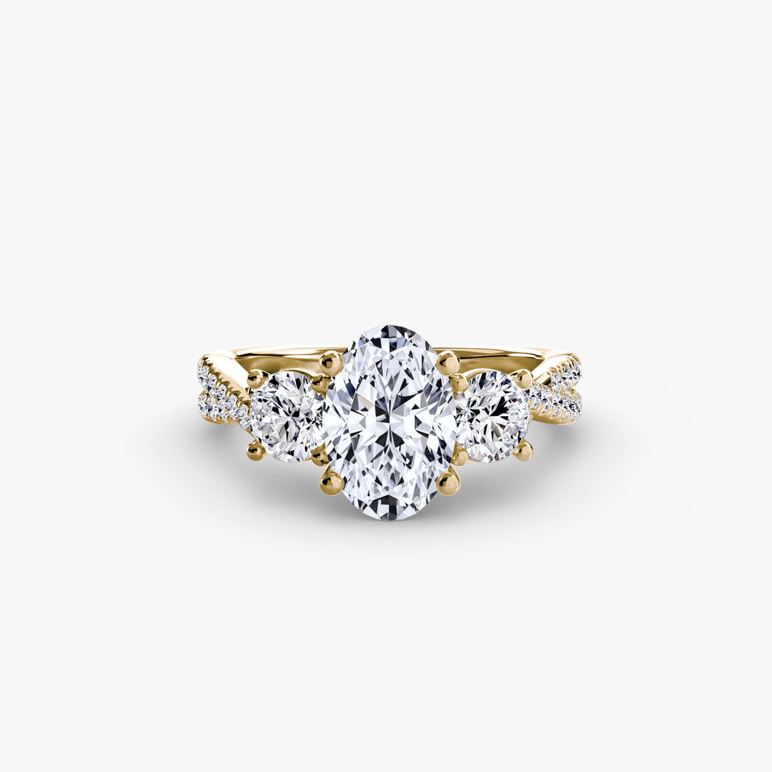 VONDA II Three Stone Diamond Engagement Ring with a Twisted Diamond Band