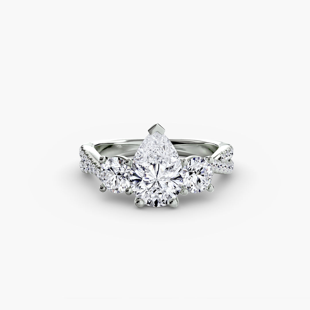 VONDA II Three Stone Diamond Engagement Ring with a Twisted Diamond Band