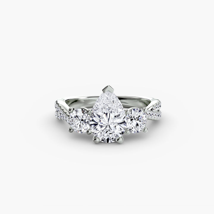 VONDA II Three Stone Diamond Engagement Ring with a Twisted Diamond Band
