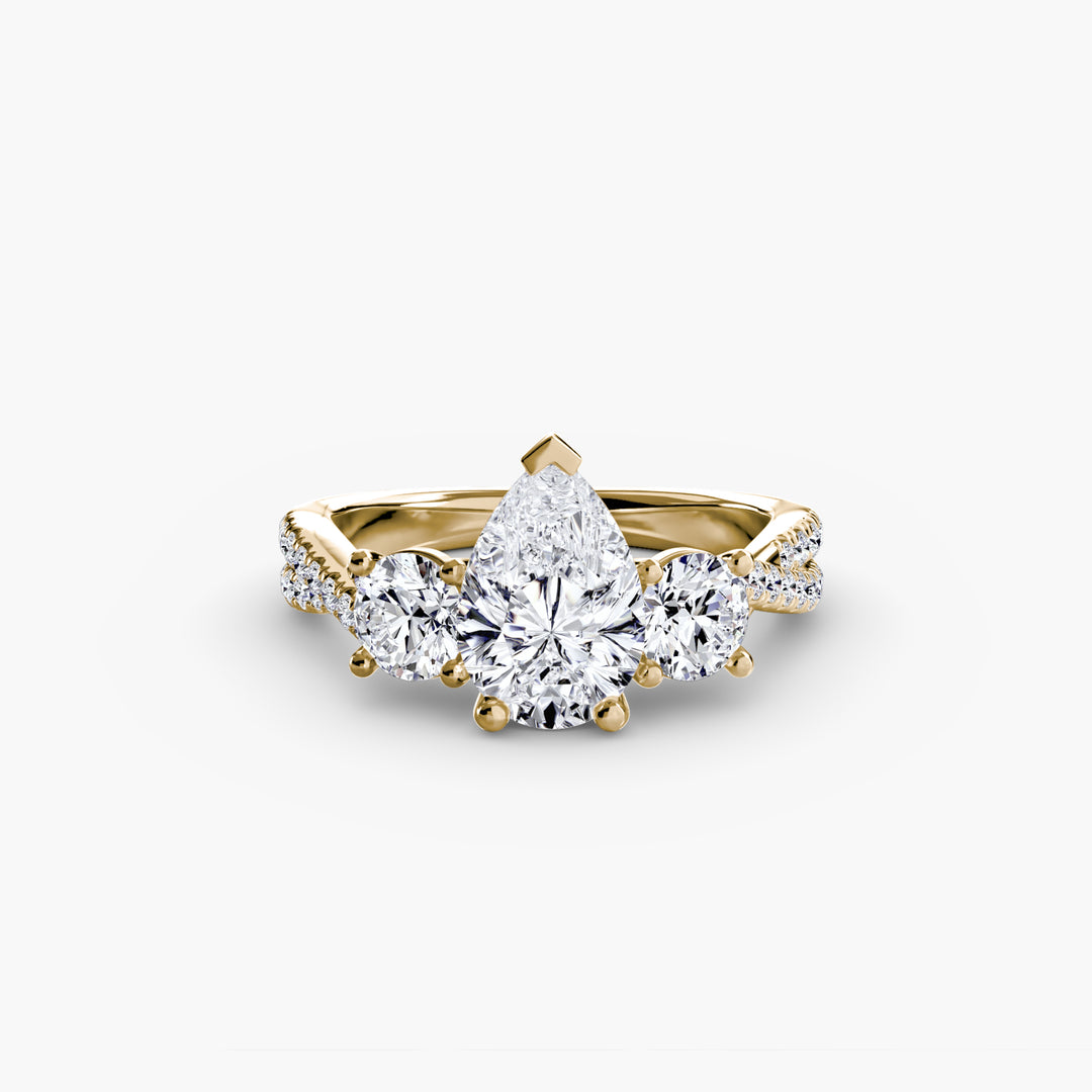 VONDA II Three Stone Diamond Engagement Ring with a Twisted Diamond Band