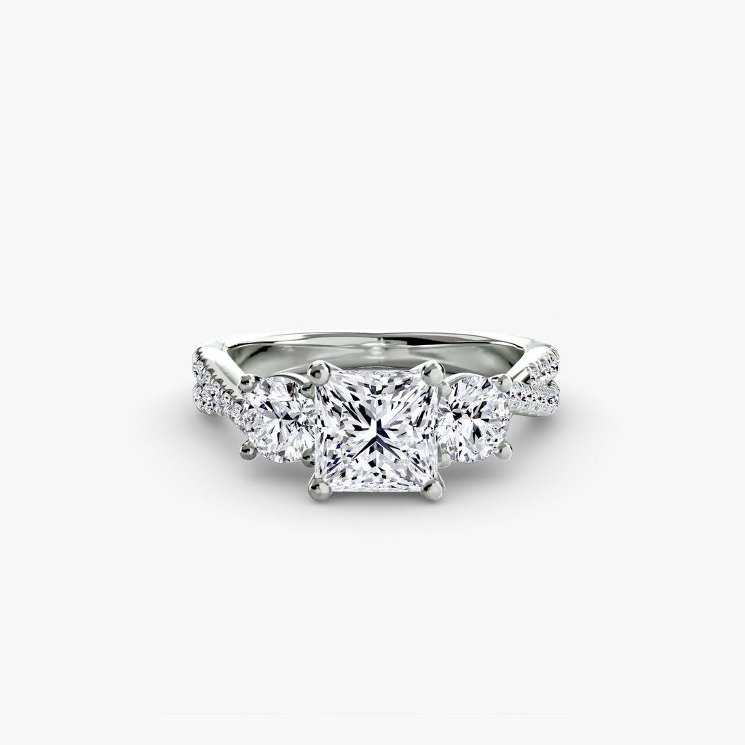 VONDA II Three Stone Diamond Engagement Ring with a Twisted Diamond Band