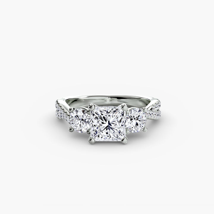 VONDA II Three Stone Diamond Engagement Ring with a Twisted Diamond Band