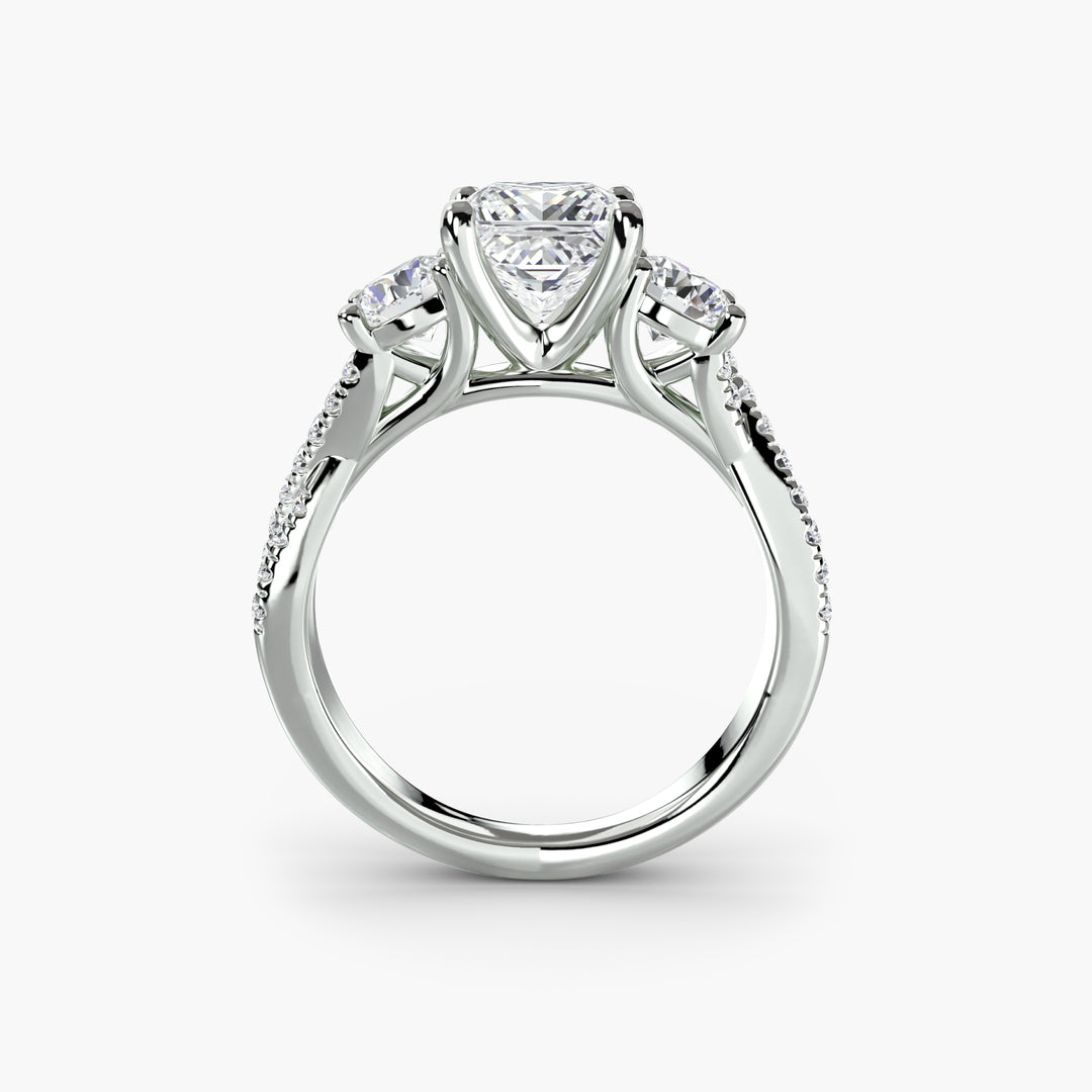 VONDA II Three Stone Diamond Engagement Ring with a Twisted Diamond Band