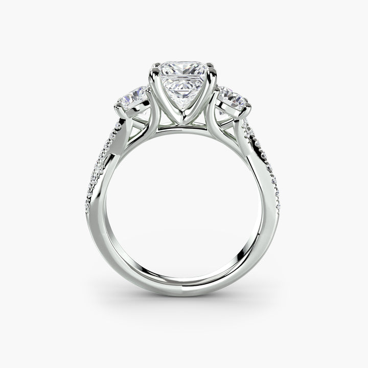 VONDA II Three Stone Diamond Engagement Ring with a Twisted Diamond Band