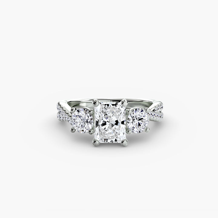VONDA II Three Stone Diamond Engagement Ring with a Twisted Diamond Band