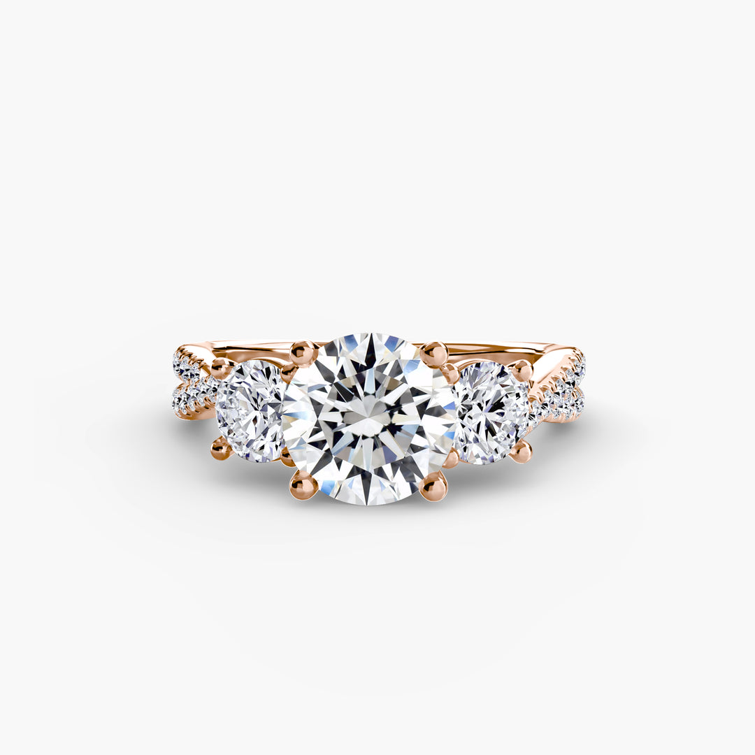 VONDA II Three Stone Diamond Engagement Ring with a Twisted Diamond Band