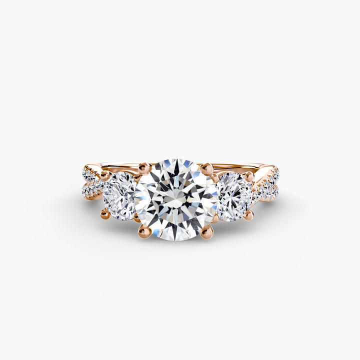 VONDA II Three Stone Diamond Engagement Ring with a Twisted Diamond Band