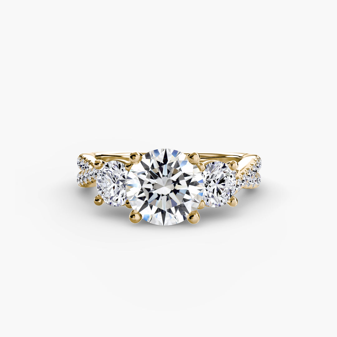 VONDA II Three Stone Diamond Engagement Ring with a Twisted Diamond Band