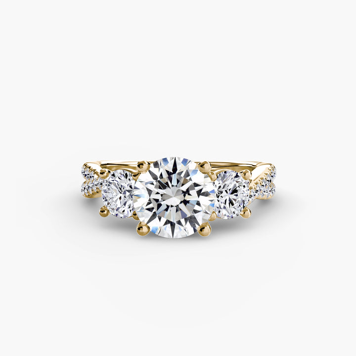 VONDA II Three Stone Diamond Engagement Ring with a Twisted Diamond Band