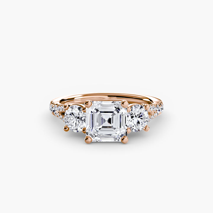 BROMONT III Three Stone Diamond Engagement Ring with a Diamond Band