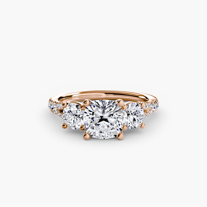 BROMONT III Three Stone Diamond Engagement Ring with a Diamond Band