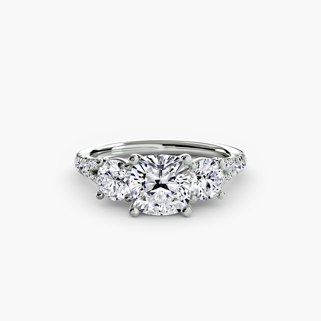 BROMONT III Three Stone Diamond Engagement Ring with a Diamond Band