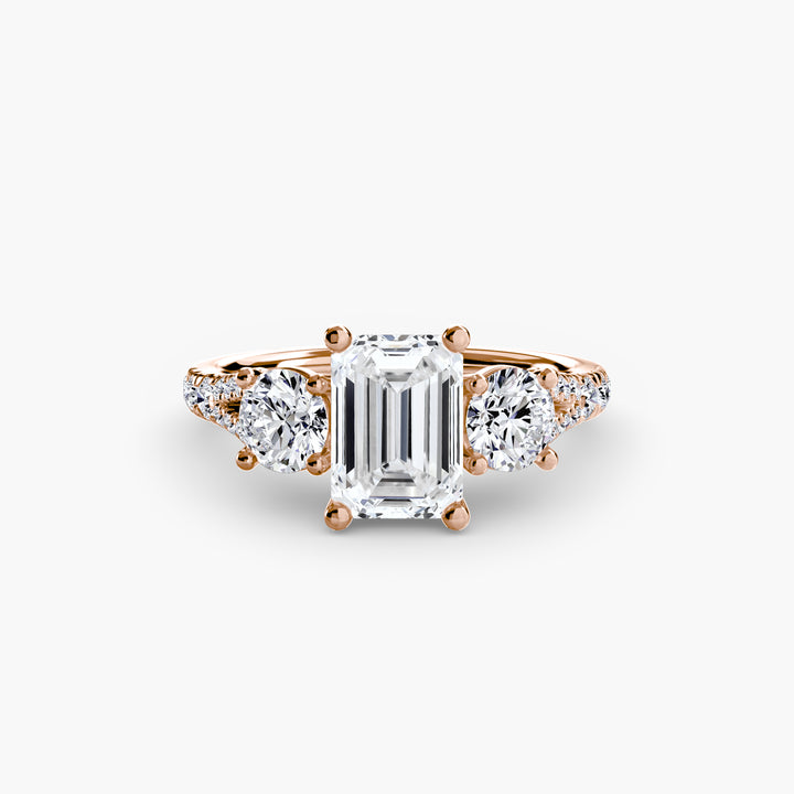 BROMONT III Three Stone Diamond Engagement Ring with a Diamond Band