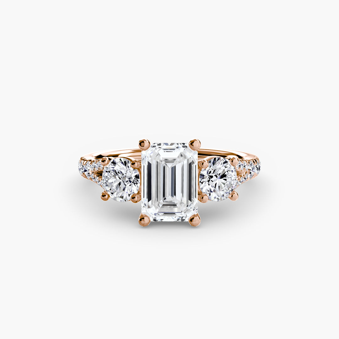 BROMONT III Three Stone Diamond Engagement Ring with a Diamond Band