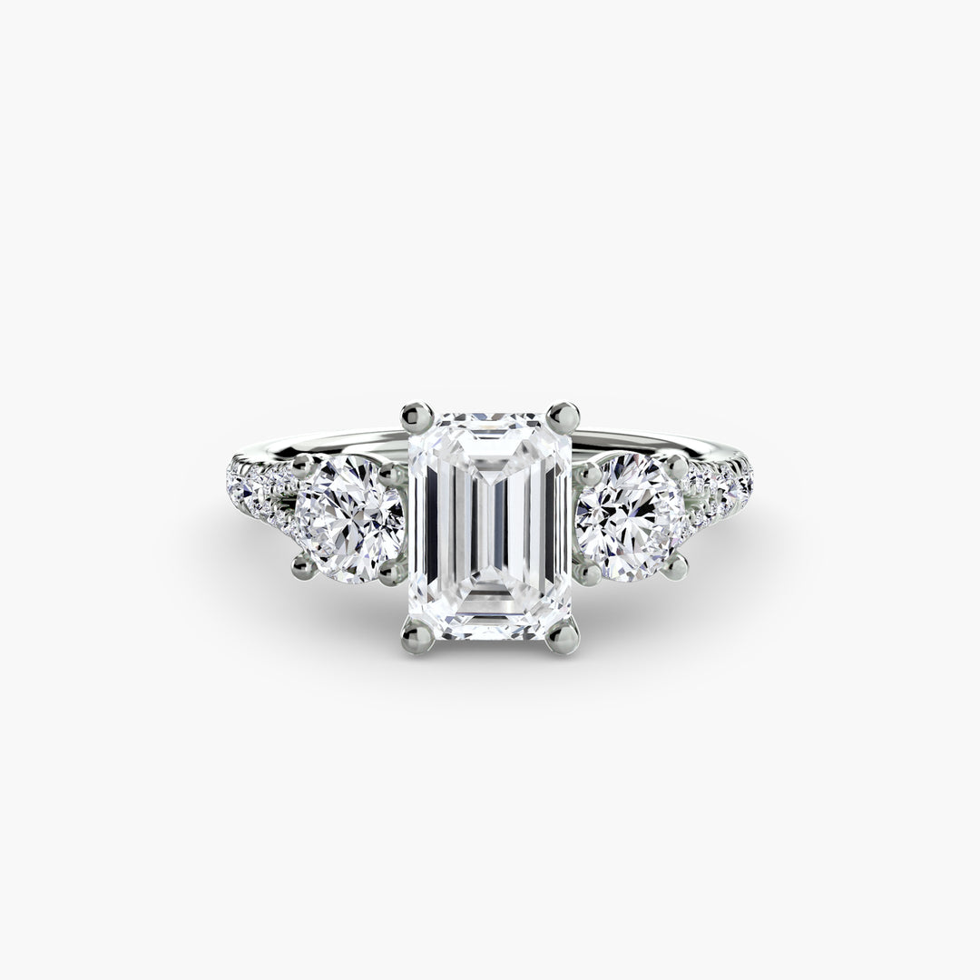 BROMONT III Three Stone Diamond Engagement Ring with a Diamond Band
