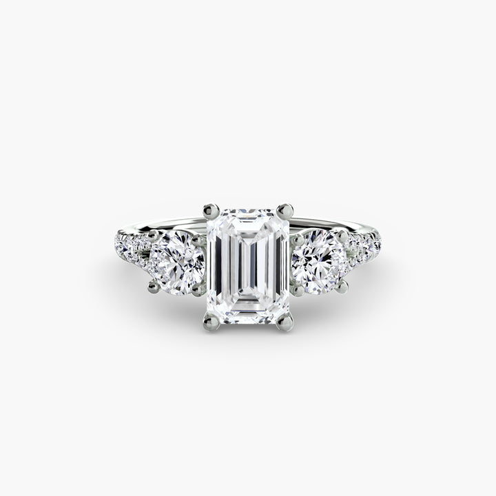 BROMONT III Three Stone Diamond Engagement Ring with a Diamond Band